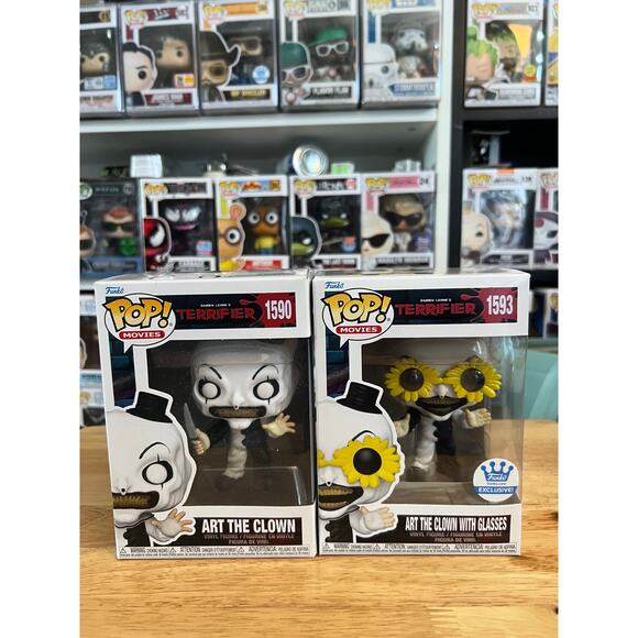 2 Art the Clown Terrifier Funko Pops EXCLUSIVE Glasses #1593 #1590 Horror Movies - Picture 1 of 1